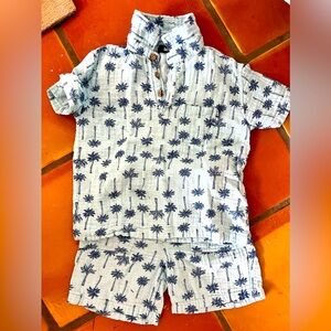 Matching linen blend palm trees set